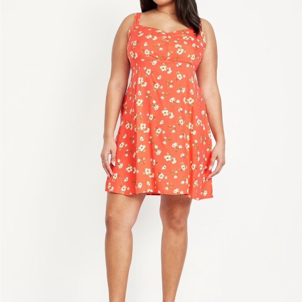 Old Navy Red Floral Fit & Flare Crepe Mini Dress